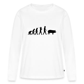 Evolution zum Schwein - Frauen Premium Bio Langarmshirt - Weiß - Vorne - Julia (174cm)