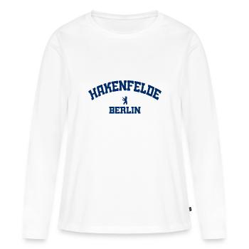 Hakenfelde - Spandau - Berlin - Deutschland - Frauen Premium Bio Langarmshirt - Weiß - Vorne - Julia (174cm)