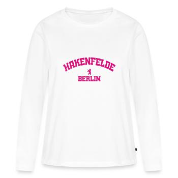Hakenfelde - Spandau - Berlin - Deutschland - Frauen Premium Bio Langarmshirt - Weiß - Vorne - Julia (174cm)