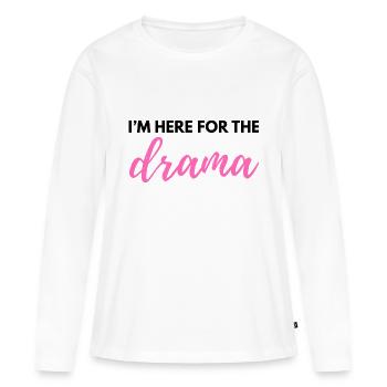 Je suis là pour le drame – Citation sarcastique et drôle - W - T-shirt manches longues Premium bio Femme - blanc - Devant - Julia (174cm)