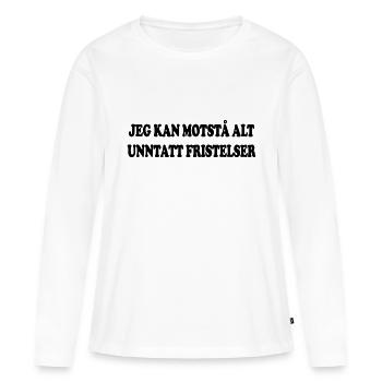 Ich kann allem widerstehen, außer Versuchungen. - Frauen Premium Bio Langarmshirt - Weiß - Vorne - Julia (174cm)