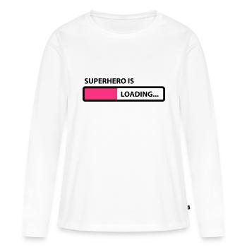 superhero is loading - T-shirt manches longues Premium bio Femme - blanc - Devant - Julia (174cm)