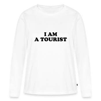 « Je suis un touriste » Anglais Noir - T-shirt manches longues Premium bio Femme - blanc - Devant - Julia (174cm)