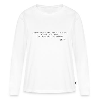 Devise Shadoks n°06 - T-shirt manches longues Premium bio Femme - blanc - Devant - Julia (174cm)
