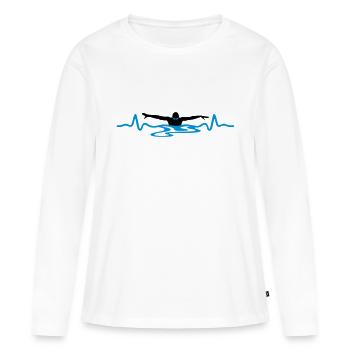Schwimmer und Herzschag, schwimmen - Frauen Premium Bio Langarmshirt - Weiß - Vorne - Julia (174cm)