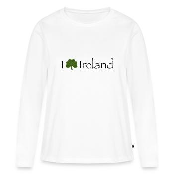 J’aime l’Irlande, le trèfle irlandais - T-shirt manches longues Premium bio Femme - blanc - Devant - Julia (174cm)
