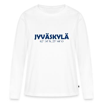 Jyväskylä - Finlande - Coordonnées - Longitude - T-shirt manches longues Premium bio Femme - blanc - Devant - Julia (174cm)