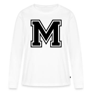 Lettre M Équipe Foot baseball basket université - T-shirt manches longues Premium bio Femme - blanc - Devant - Julia (174cm)