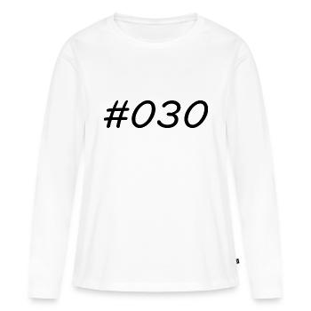 #030 - Hashtag 030 - Indicatif Berlin - Capitale - T-shirt manches longues Premium bio Femme - blanc - Devant - Julia (174cm)