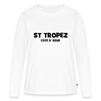 Saint Tropez - France - Cote d’Azur - T-shirt manches longues Premium bio Femme - blanc - Devant - Julia (174cm)