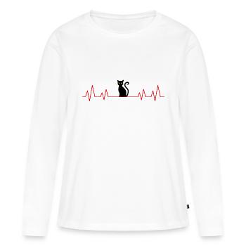 Chat Heartbeat Heartbeat Cat Gueule de bois - T-shirt manches longues Premium bio Femme - blanc - Devant - Julia (174cm)
