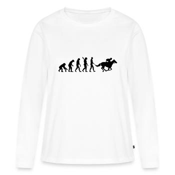 Évolution Course de chevaux - T-shirt manches longues Premium bio Femme - blanc - Devant - Julia (174cm)
