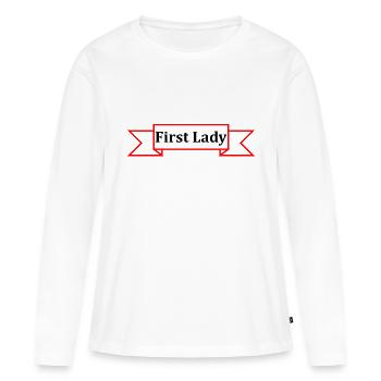 La première dame, radieuse, positive, pleine d'énergie - T-shirt manches longues Premium bio Femme - blanc - Devant - Julia (174cm)