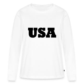 États-Unis - T-shirt manches longues Premium bio Femme - blanc - Devant - Julia (174cm)