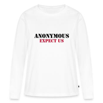 Anonymous : Expect us - Frauen Premium Bio Langarmshirt - Weiß - Vorne - Julia (174cm)