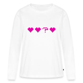 Coeur rose avec coeur point d'interrogation - T-shirt manches longues Premium bio Femme - blanc - Devant - Julia (174cm)