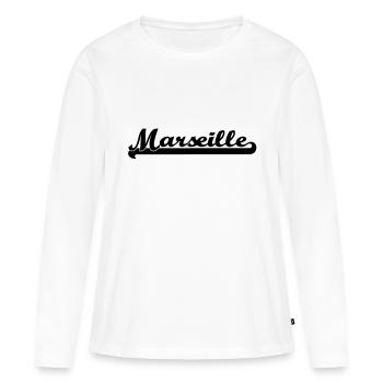 écrit marseille - T-shirt manches longues Premium bio Femme - blanc - Devant - Julia (174cm)