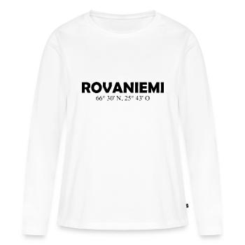 Rovaniemi - Finlande - Coordonnées - Longitude - T-shirt manches longues Premium bio Femme - blanc - Devant - Julia (174cm)