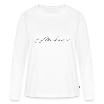 Name Milan - Women's Premium Organic Long Sleeve Shirt - white - Front - Julia (174cm)
