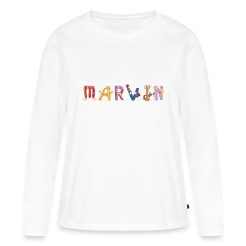 Marvin - Frauen Premium Bio Langarmshirt - Weiß - Vorne - Julia (174cm)