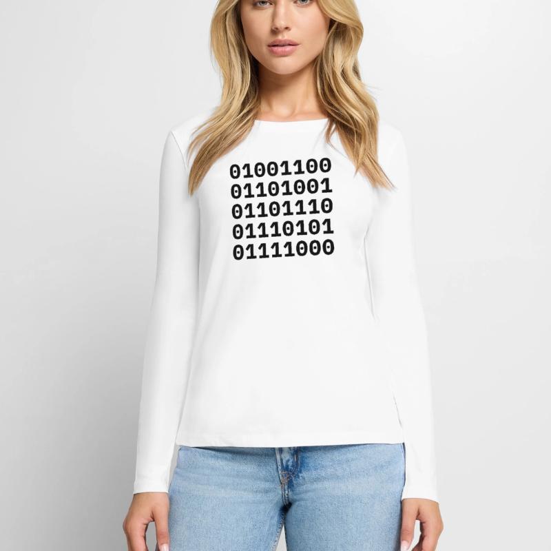 "LINUX" en code binaire. T-shirt manches longues Premium bio Femme