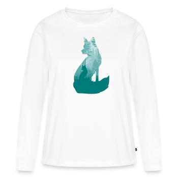 Fuchs Silhouette im Wald Silhouette Jäger - Frauen Premium Bio Langarmshirt - Weiß - Vorne - Julia (174cm)