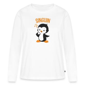 Singuin - Süßer Pinguin Singt - Frauen Premium Bio Langarmshirt - Weiß - Vorne - Julia (174cm)
