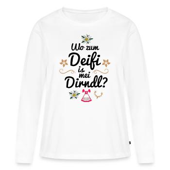 Wo zum Deifi is mei Dirndl Trachten Ersatz Tracht - Frauen Premium Bio Langarmshirt - Weiß - Vorne - Julia (174cm)