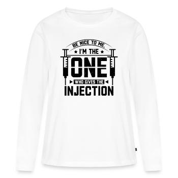 L’infirmière administre l’injection - T-shirt manches longues Premium bio Femme - blanc - Devant - Julia (174cm)