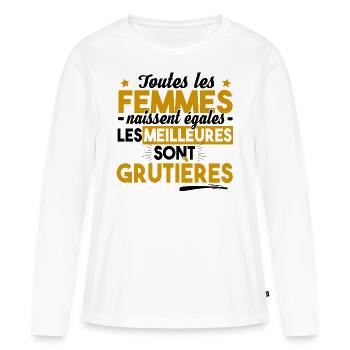 Grutière Grutier Grue Métier Chantier Construction - T-shirt manches longues Premium bio Femme - blanc - Devant - Julia (174cm)