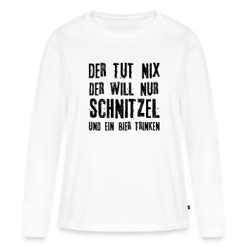 Schnitzel I Der tut nix der will nur Schnitzel und - Frauen Premium Bio Langarmshirt - Weiß - Vorne - Julia (174cm)
