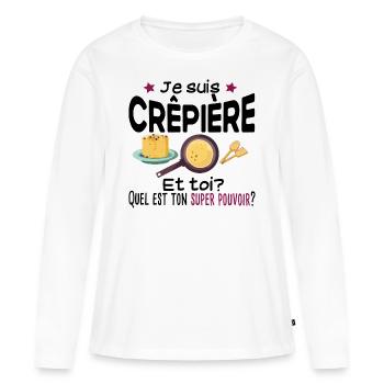 Crêpière Crêpe Super Pouvoirs Cadeau Humour Gaufre - T-shirt manches longues Premium bio Femme - blanc - Devant - Julia (174cm)