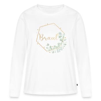 Eukalyptus Herz Mint - Braut - 3 - Frauen Premium Bio Langarmshirt - Weiß - Vorne - Julia (174cm)
