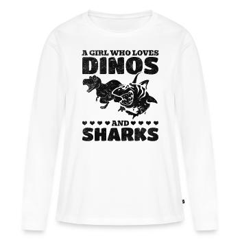 Dinosaurier Great White Shark Ein Mädchen, das - Frauen Premium Bio Langarmshirt - Weiß - Vorne - Julia (174cm)
