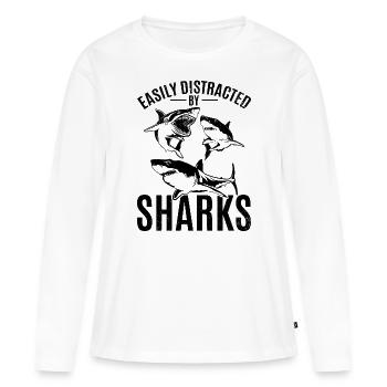 Great White Shark Love Ich werde leicht von Haien - Frauen Premium Bio Langarmshirt - Weiß - Vorne - Julia (174cm)