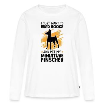 Coup de Pinscher nain et lecture de Pinscher - T-shirt manches longues Premium bio Femme - blanc - Devant - Julia (174cm)