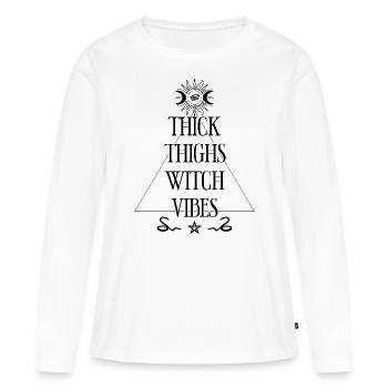Cuisses épaisses Witch Vibes Halloween Wicca Hexe - T-shirt manches longues Premium bio Femme - blanc - Devant - Julia (174cm)
