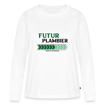 futur plombier - T-shirt manches longues Premium bio Femme - blanc - Devant - Julia (174cm)