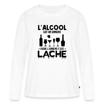 L'alcool est un ennemi - T-shirt manches longues Premium bio Femme - blanc - Devant - Julia (174cm)