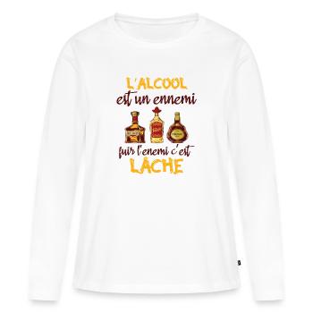 L'alcool est un ennemi - T-shirt manches longues Premium bio Femme - blanc - Devant - Julia (174cm)