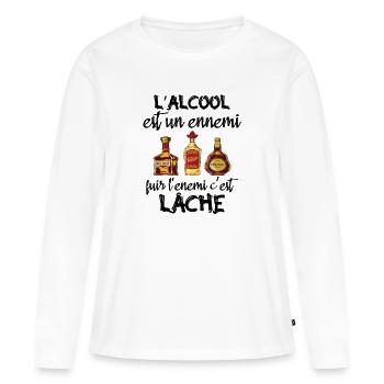 L'alcool est un ennemi - T-shirt manches longues Premium bio Femme - blanc - Devant - Julia (174cm)