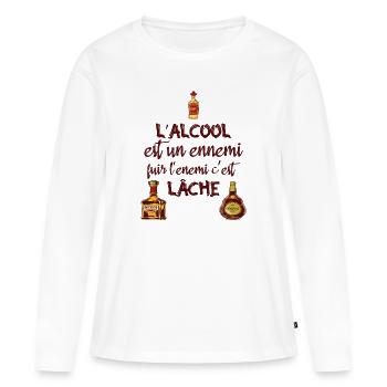 L'alcool est un ennemi - T-shirt manches longues Premium bio Femme - blanc - Devant - Julia (174cm)
