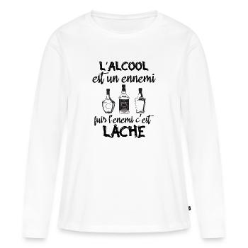 L'alcool est un ennemi - T-shirt manches longues Premium bio Femme - blanc - Devant - Julia (174cm)