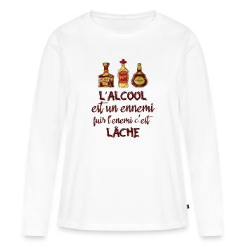 L'alcool est un ennemi - T-shirt manches longues Premium bio Femme - blanc - Devant - Julia (174cm)