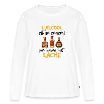 L'alcool est un ennemi - T-shirt manches longues Premium bio Femme - blanc - Devant - Julia (174cm)