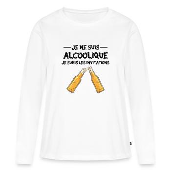 je ne suis pas alcoolique je subis les invitations - T-shirt manches longues Premium bio Femme - blanc - Devant - Julia (174cm)