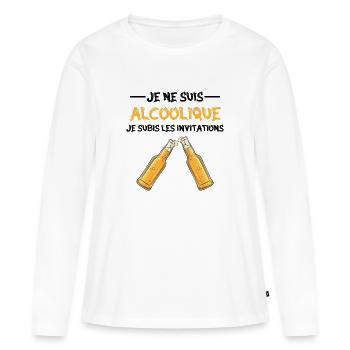 je ne suis pas alcoolique je subis les invitations - T-shirt manches longues Premium bio Femme - blanc - Devant - Julia (174cm)