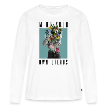 Attention à votre propre utérus Mon corps Mon choix Floral - T-shirt manches longues Premium bio Femme - blanc - Devant - Julia (174cm)