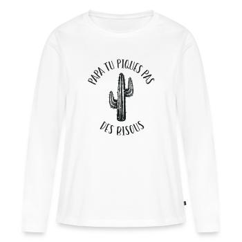 Papa tu piques, pas de bisous ! - T-shirt manches longues Premium bio Femme - blanc - Devant - Julia (174cm)