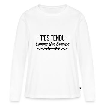T es tendu comme une crampe - T-shirt manches longues Premium bio Femme - blanc - Devant - Julia (174cm)